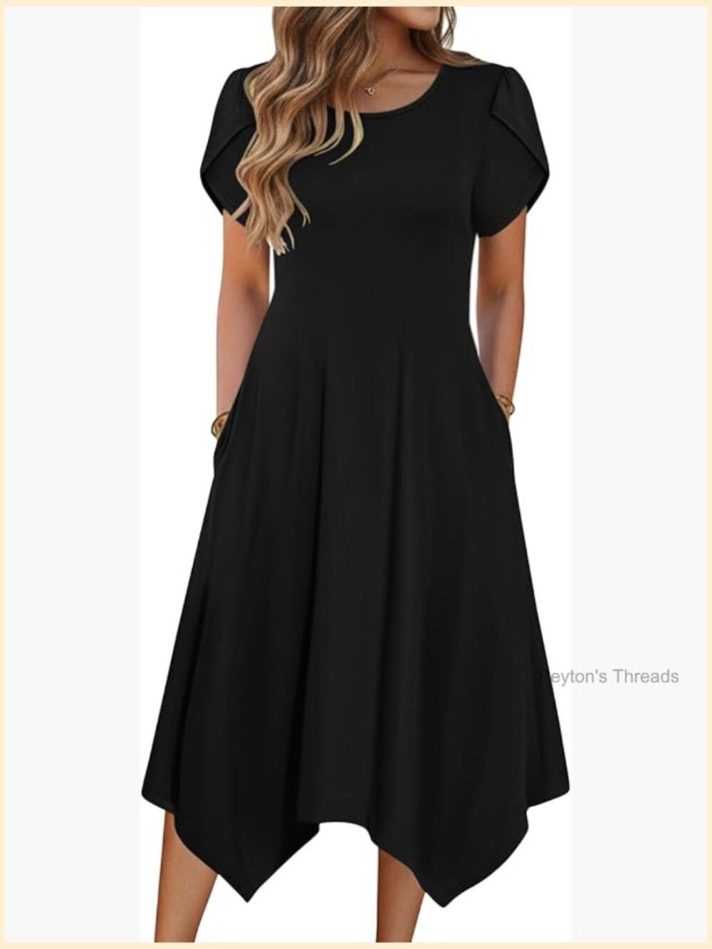 Womens Casual Midi Sundress with Pockets Short Sleeve Flowy A-Line